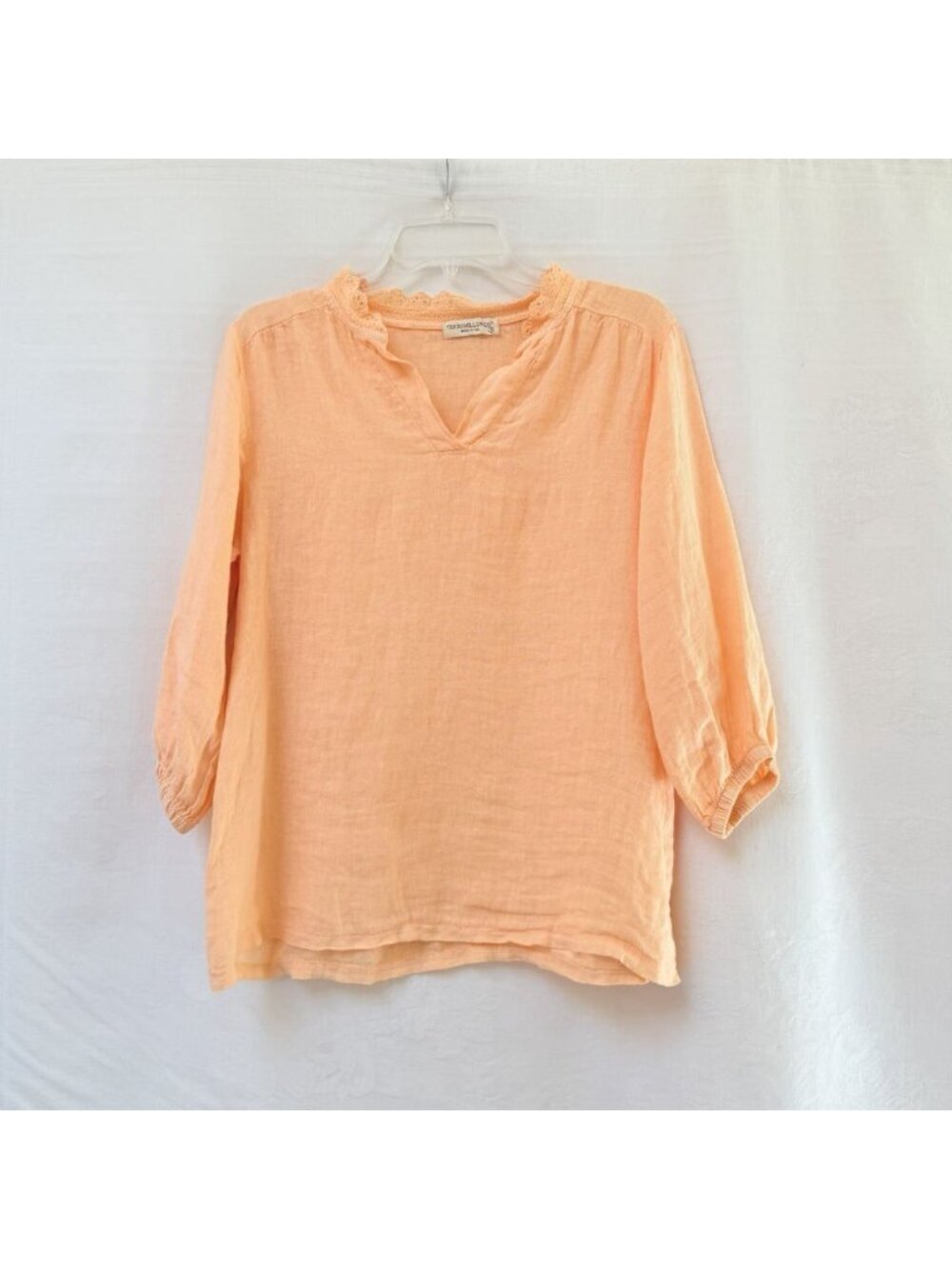 Terzo Millennio Womens Small Linen Blouse Orange Made In Italy Boho Coastal Boho
